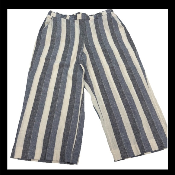 Lauren Conrad Linen Blend Wide Leg Cropped Pants Tan White Stripes New Womens XL - Picture 1 of 9